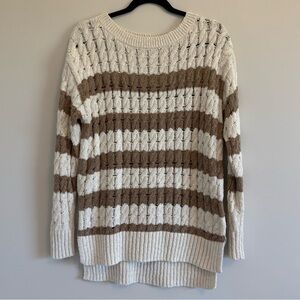 Pilcro Cream Brown Striped Open Knit Sweater XS